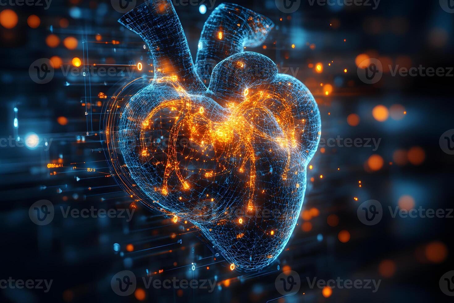 Futuristic Digital Heart Visualization with Glowing Network Connections for Medical Innovations photo