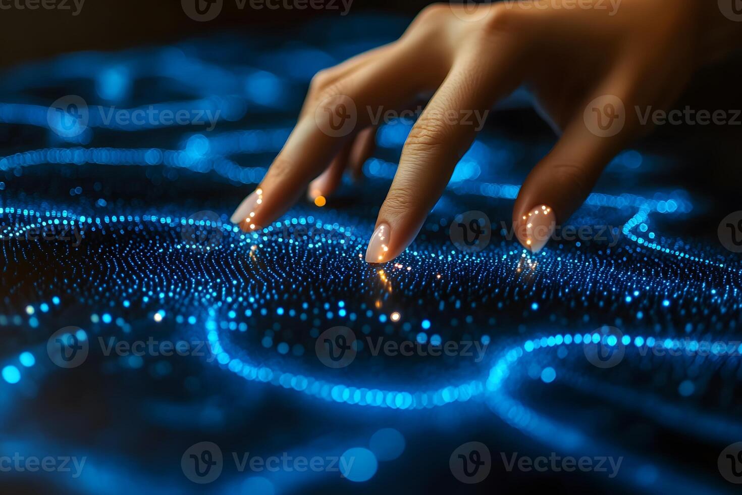 Futuristic Touch Technology Interactive Digital Interface with Glowing Blue Lights photo
