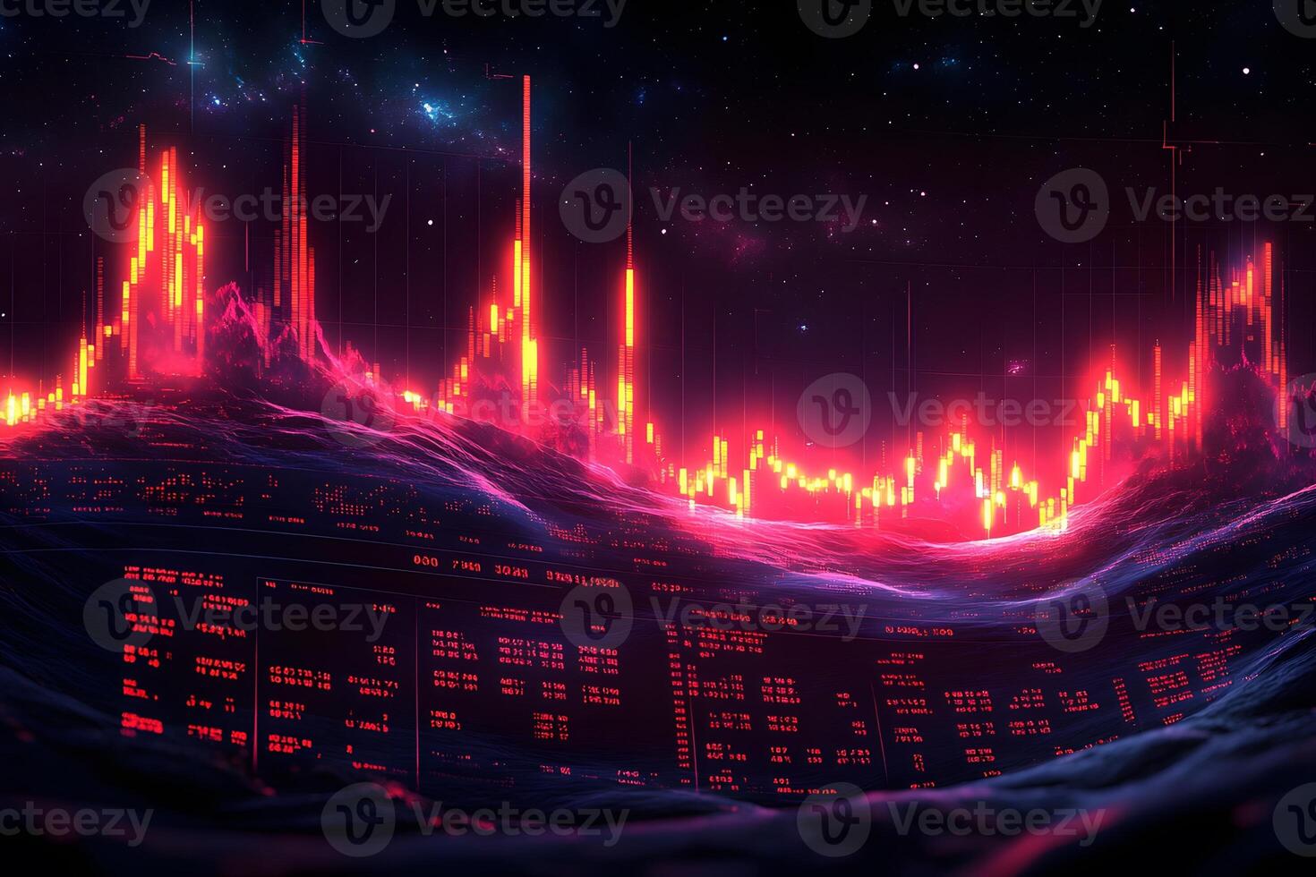Abstract Digital Stock Market Display with Futuristic Red Data Analysis Visualization photo