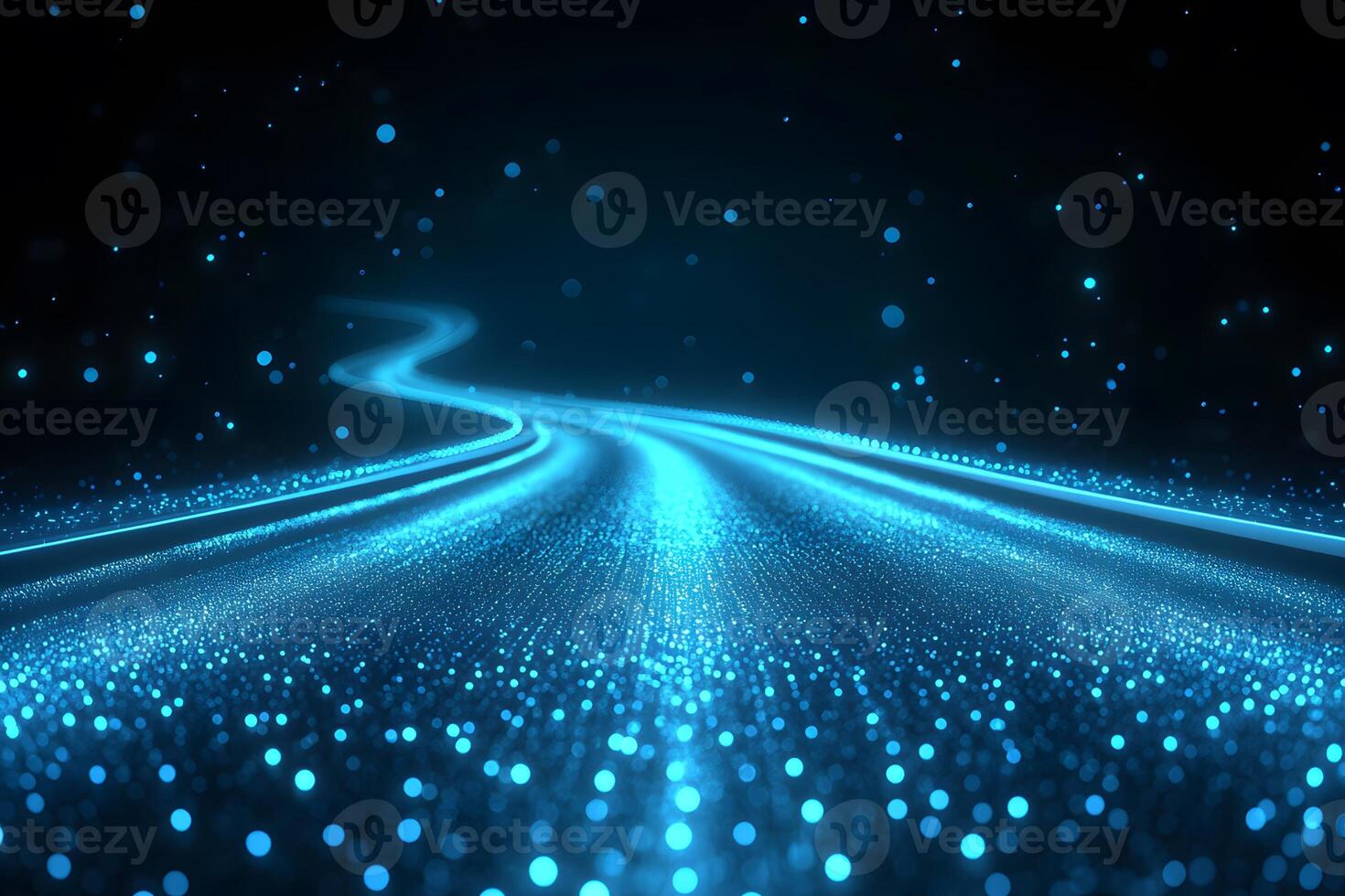Futuristic Technology Background with Abstract Blue Neon Light Trail photo