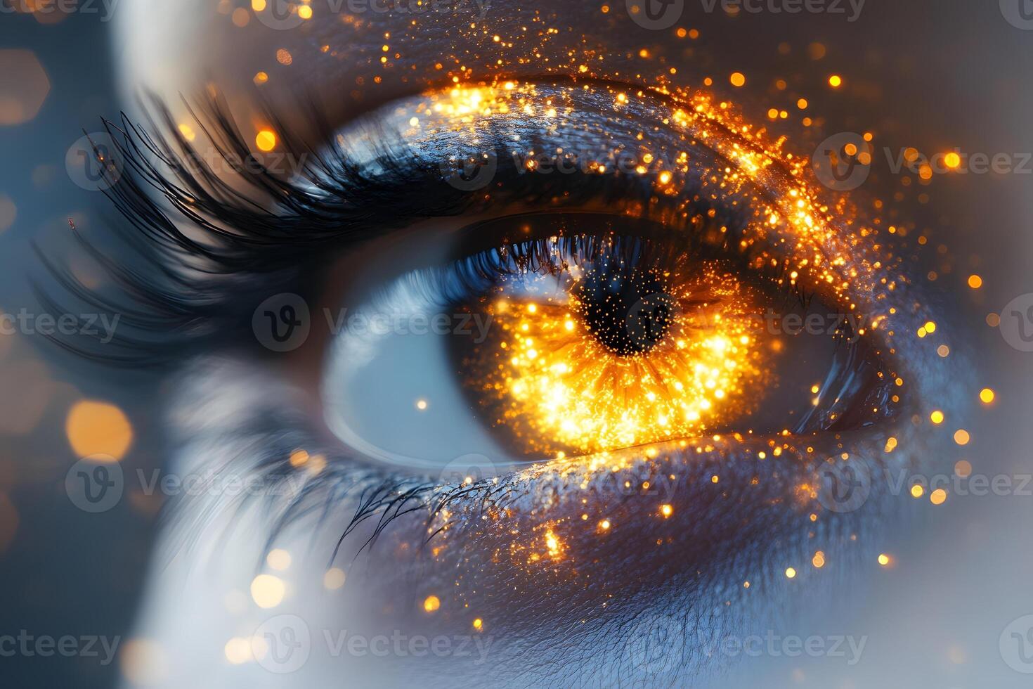 Abstract Vision Futuristic Eye with Glowing Particles for Technology Design photo