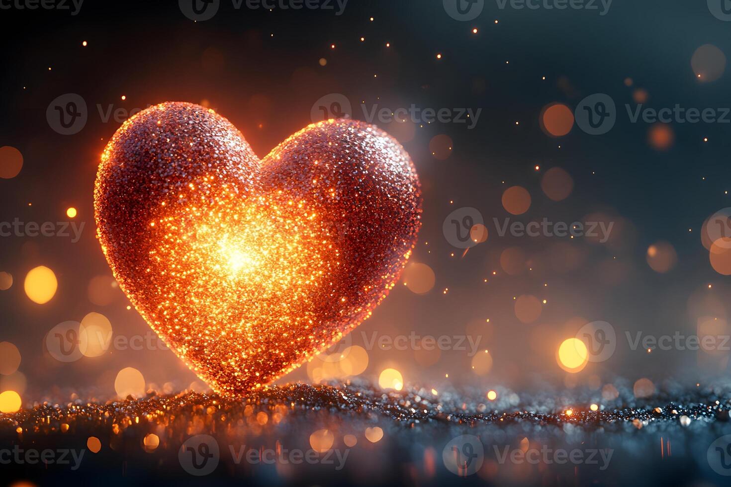 Radiant Sparkling Heart with Warm Bokeh Background for Romantic Design photo