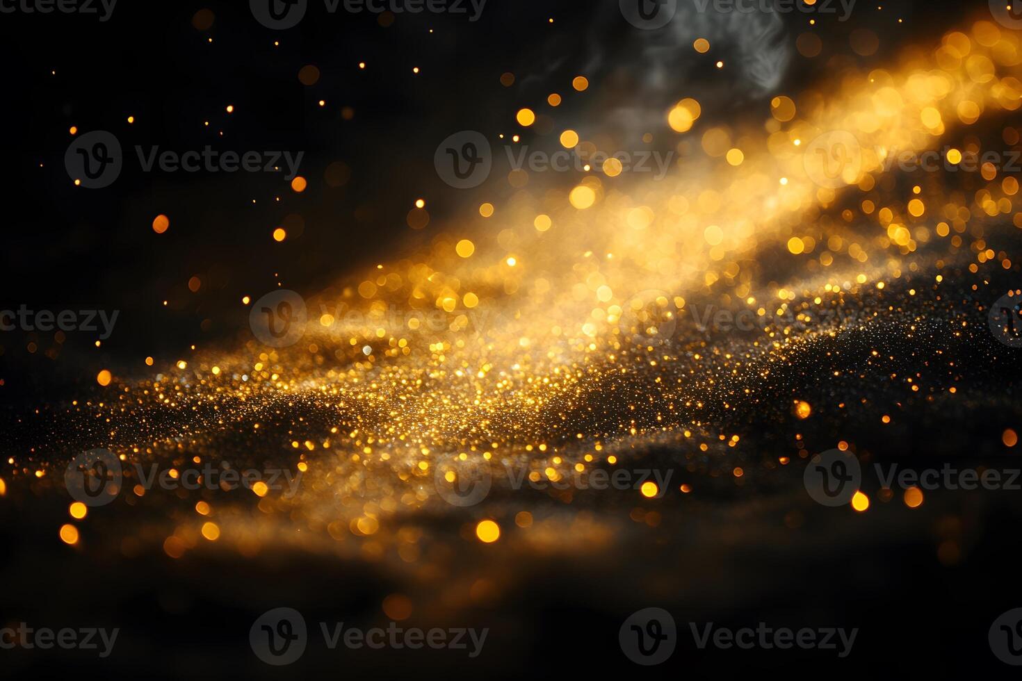 Glowing Golden Particles on Dark Background for Festive Design and Abstract Art photo