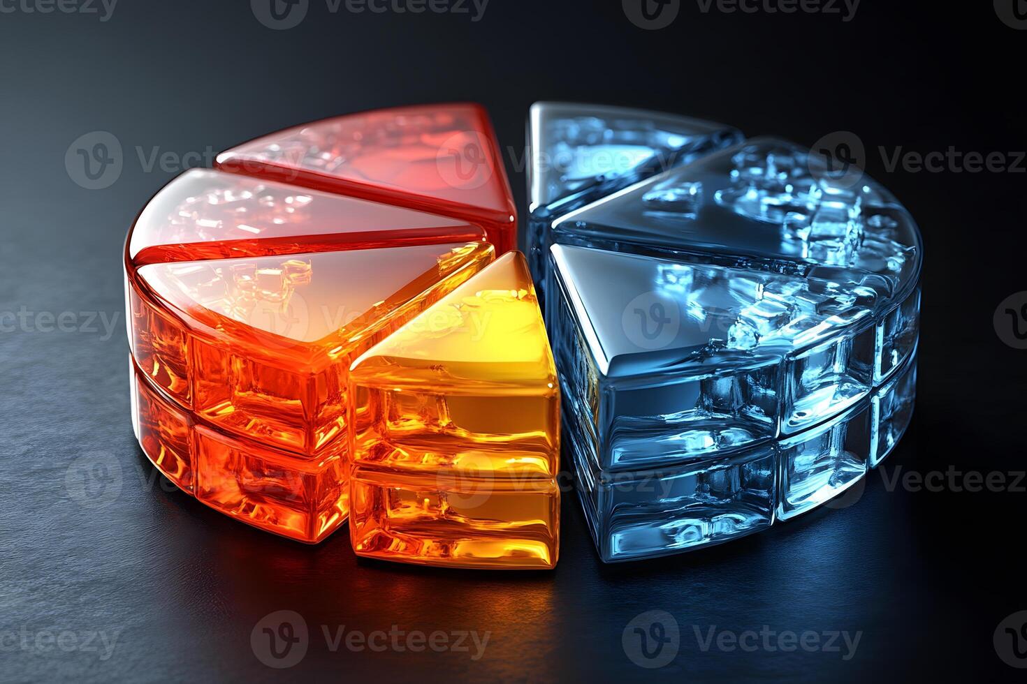 Futuristic Pie Chart Design in Vibrant Red, Orange, and Blue Glass Segments for Data Visualization photo