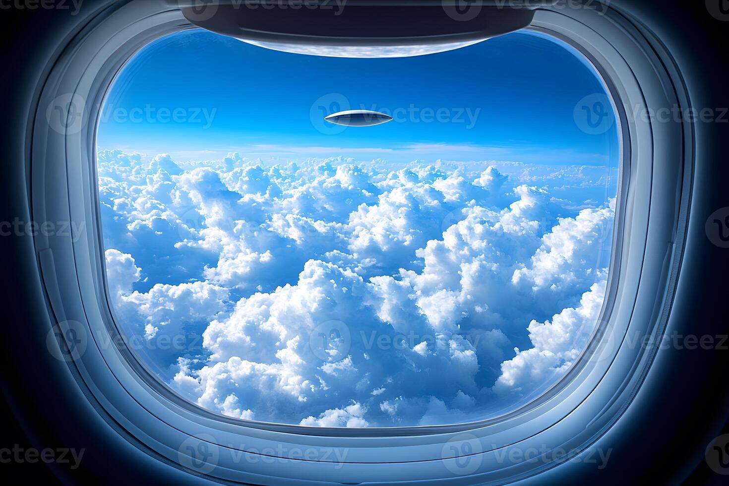 UFO Sighting from Airplane Window Alien Encounter Above Clouds for Sci-Fi Themes photo