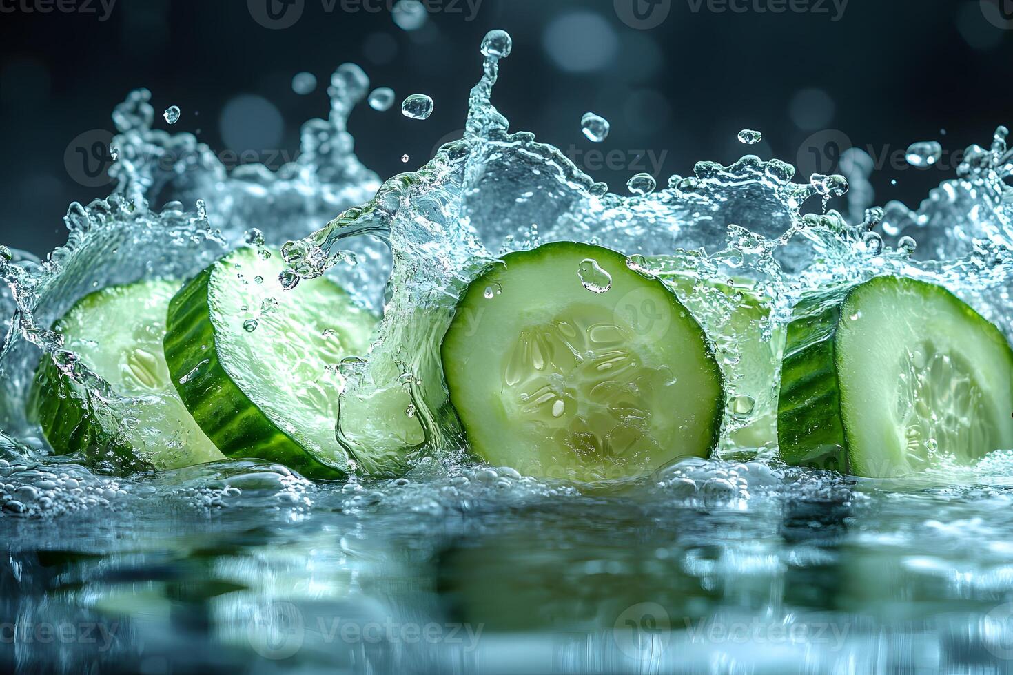 Refreshing Splash of Cucumber Slices in Water - Perfect for Healthy Living Concepts photo