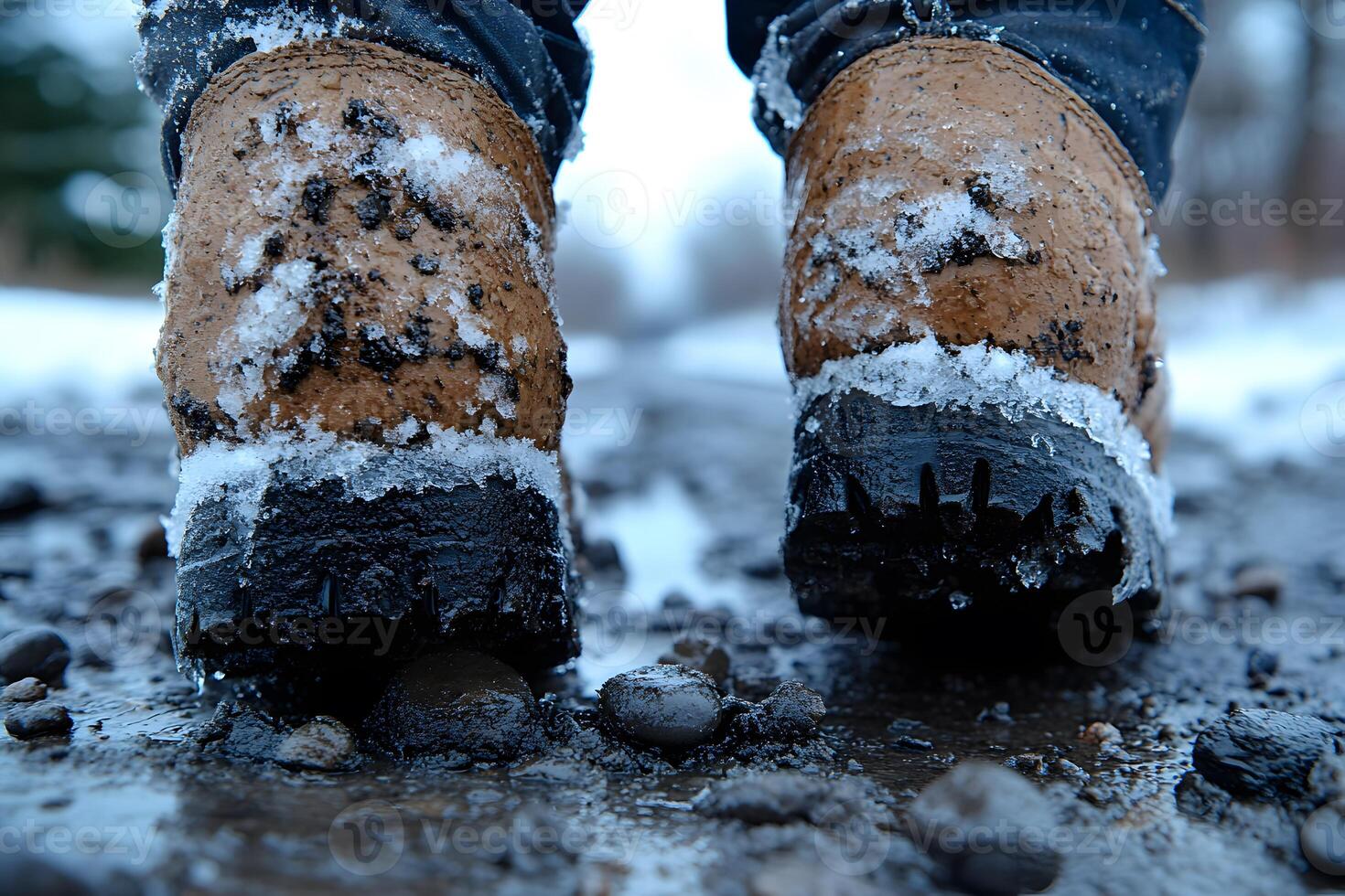 Winter Adventure Boots on Icy Trail - Capturing the Essence of Cold Weather Exploration photo