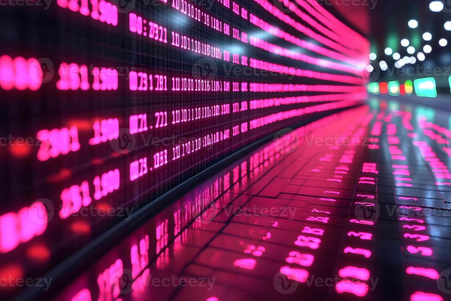 Abstract Digital Display with Neon Pink Numbers for Technology and Finance Design photo