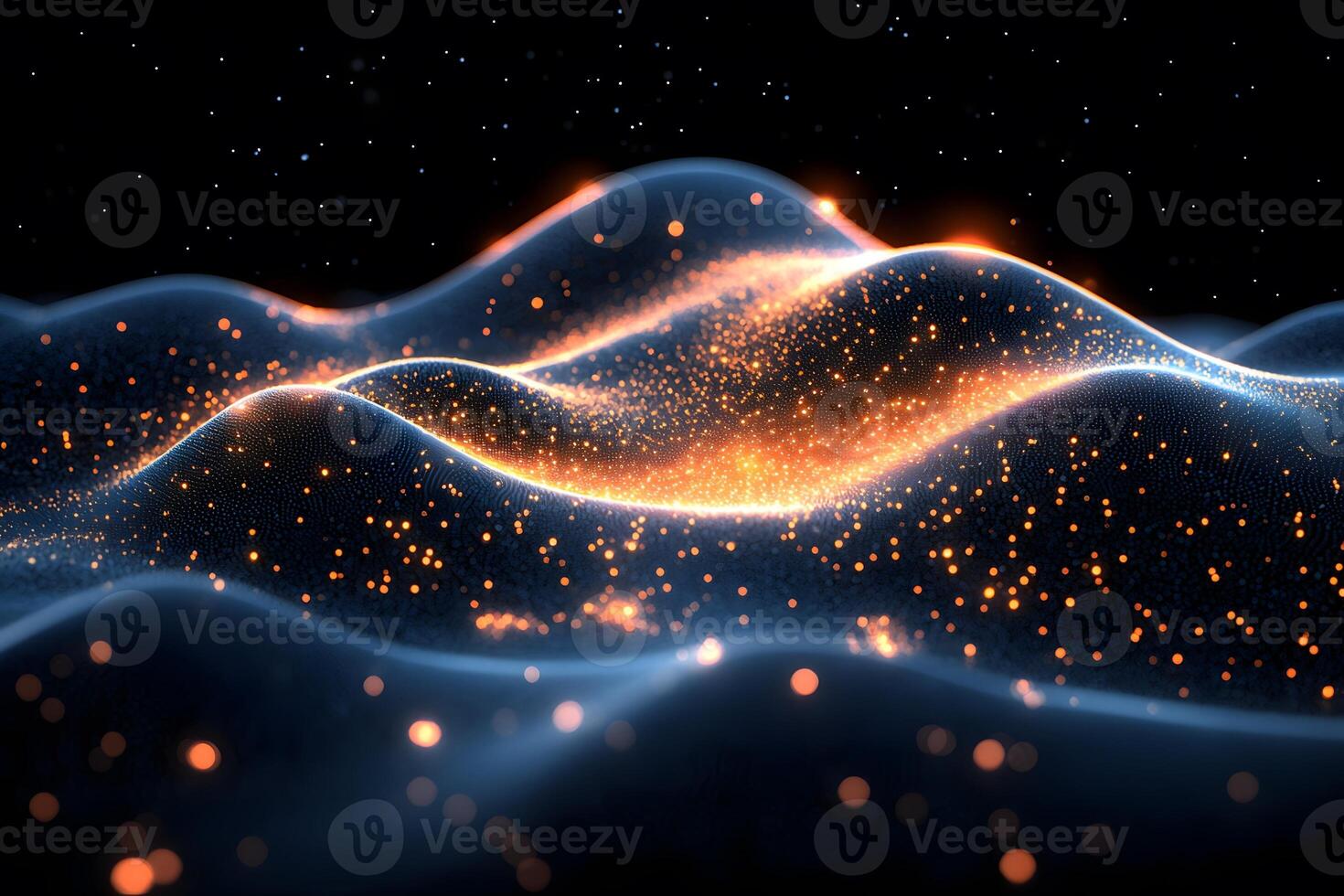 Glowing Abstract Landscape with Dynamic Waves and Particles for Futuristic Design photo