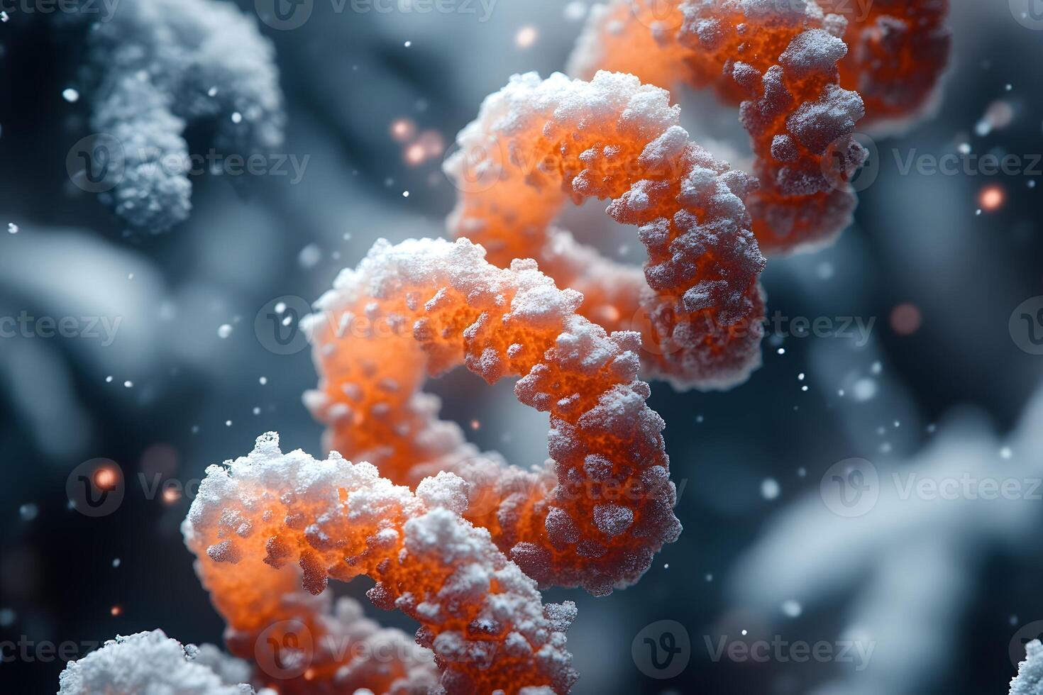 Abstract Molecular Structure of Frosted Spiral DNA in Wintery Environment photo