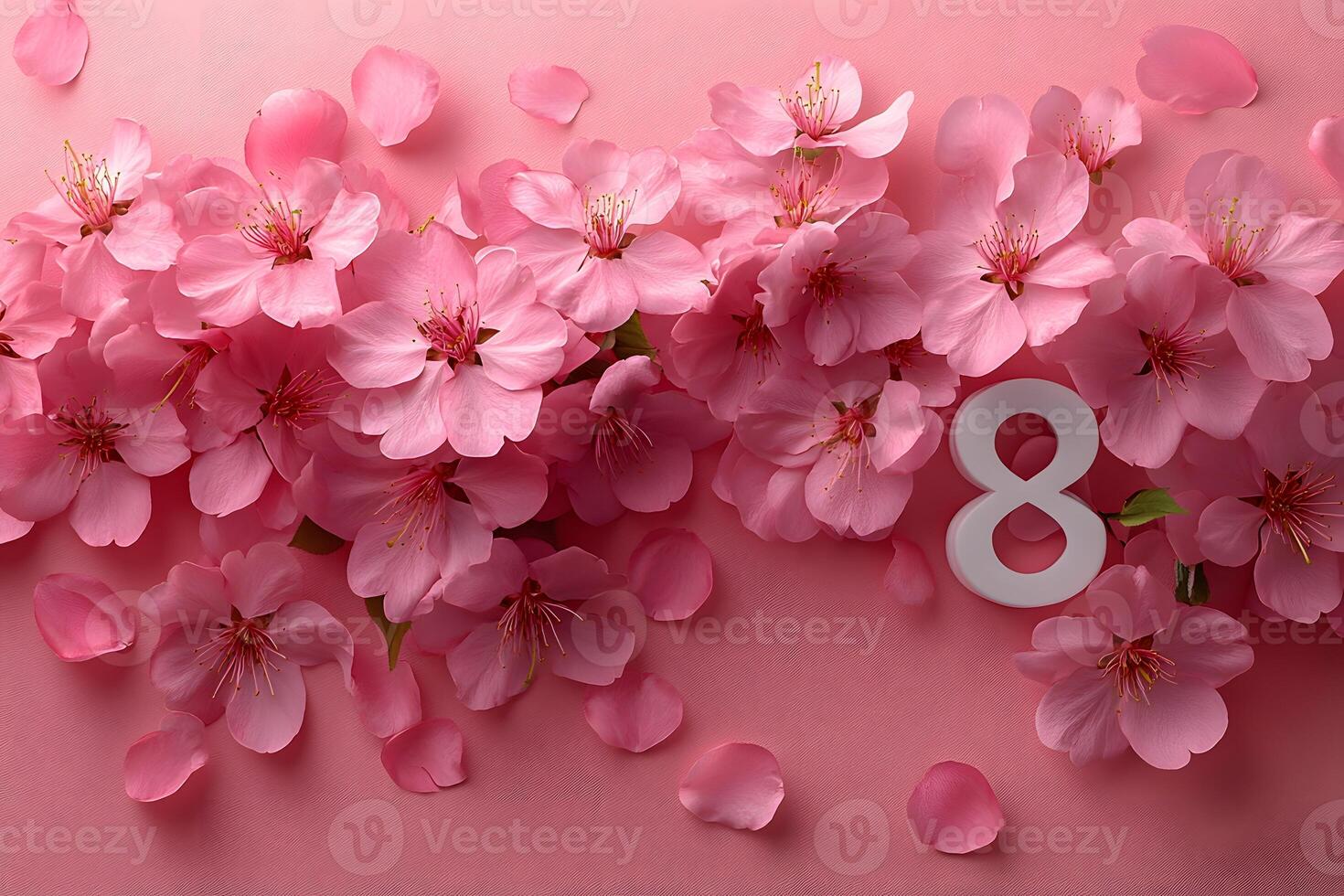 Women's Day Celebration with Pink Blossoms and Number Eight Design Theme photo