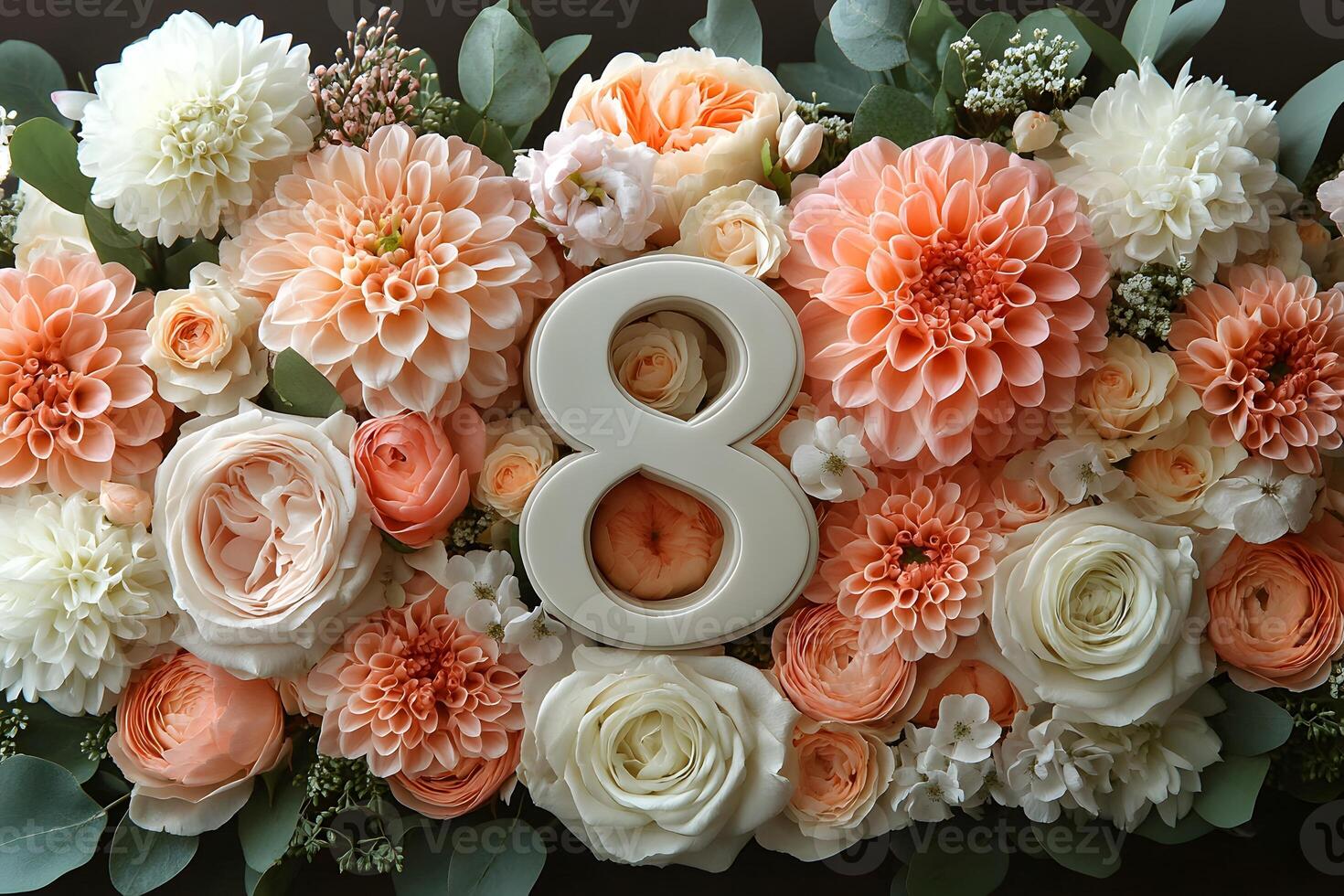 Elegant Floral Arrangement with Number 8 for Celebrations and Decor photo