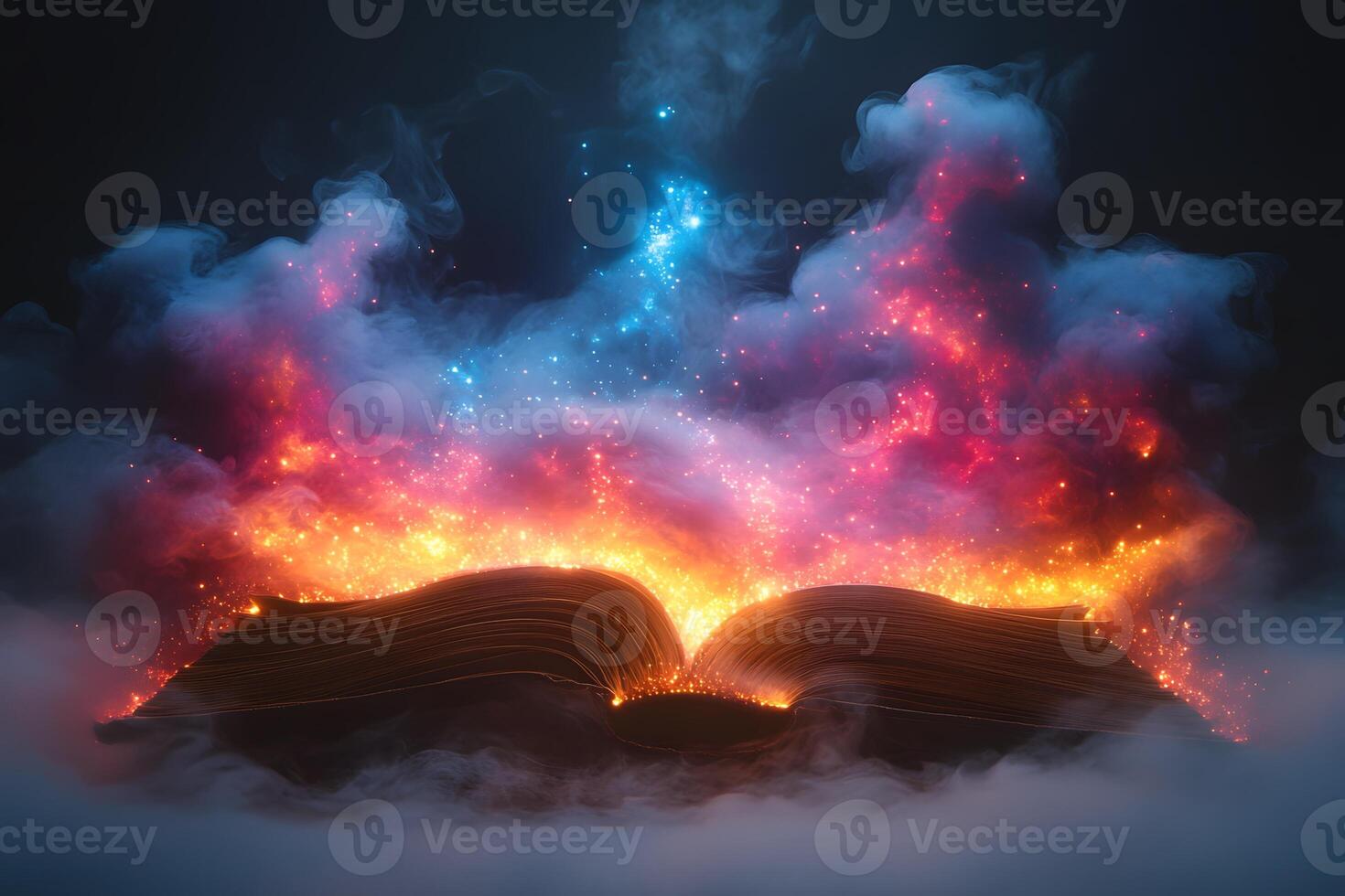 Magical Book of Light and Colorful Plumes for Fantasy and Imagination Concepts photo