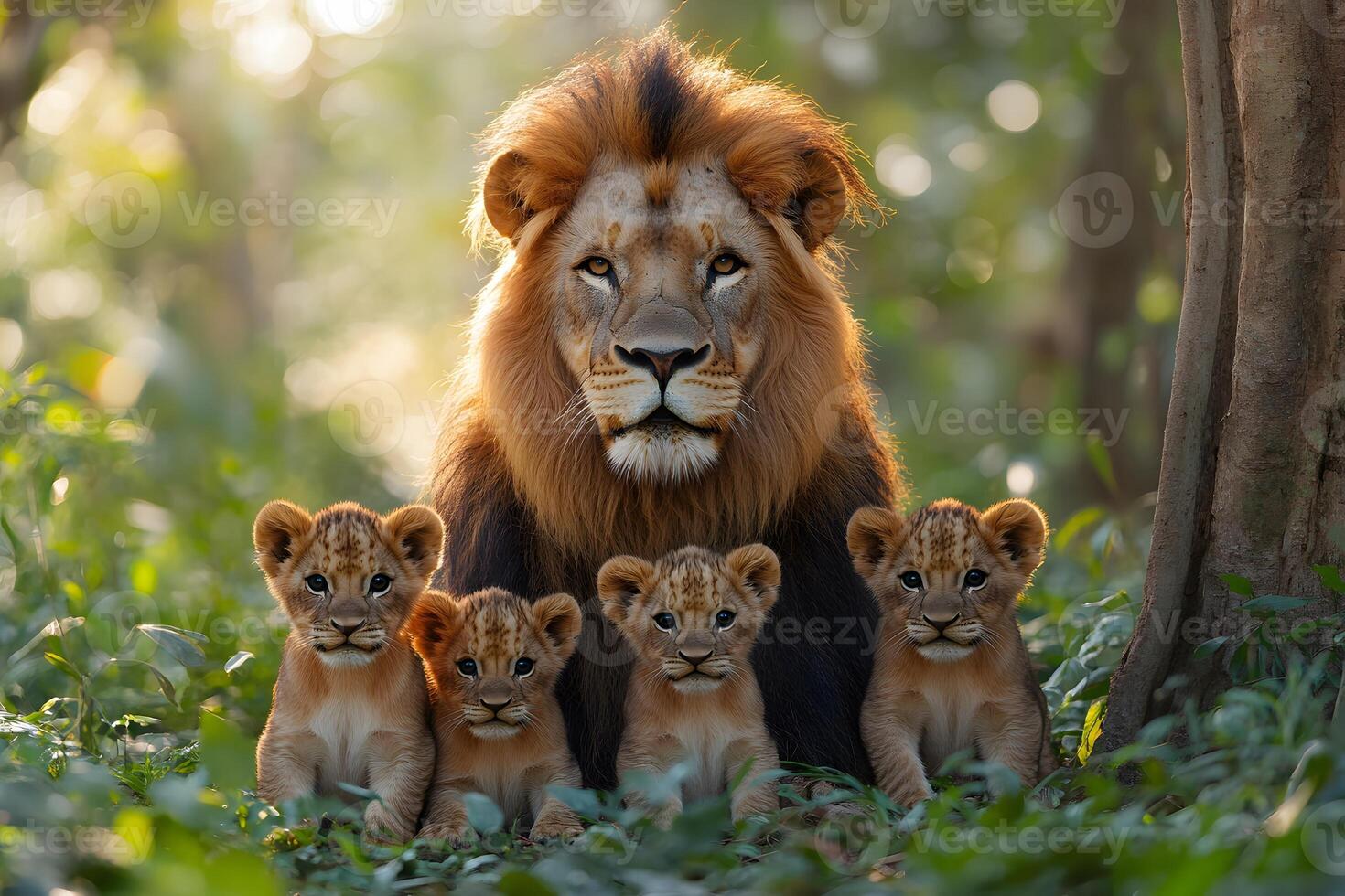 Majestic Lion Family in Natural Habitat Wildlife Conservation and Family Bonding photo