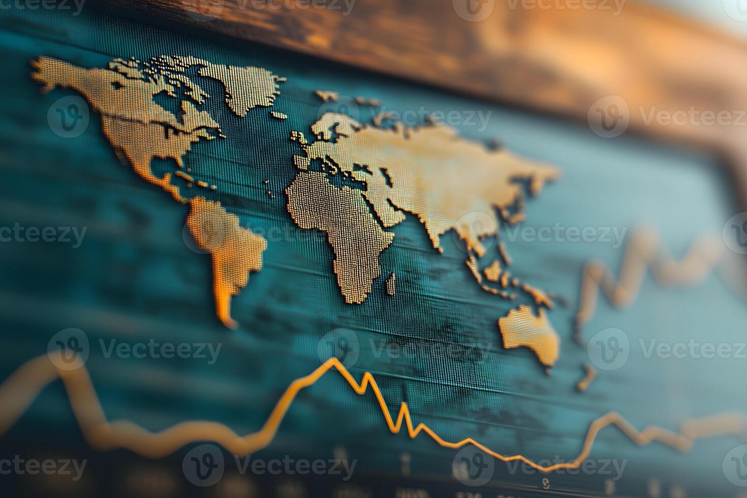 Global Economic Trends Illustrated with World Map and Graph for Business Analysis photo