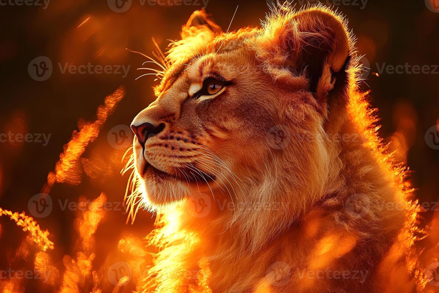 Lion in Sunset Light - Wildlife Majesty, Safari Adventure Concept for Wall Art or Nature Posters photo