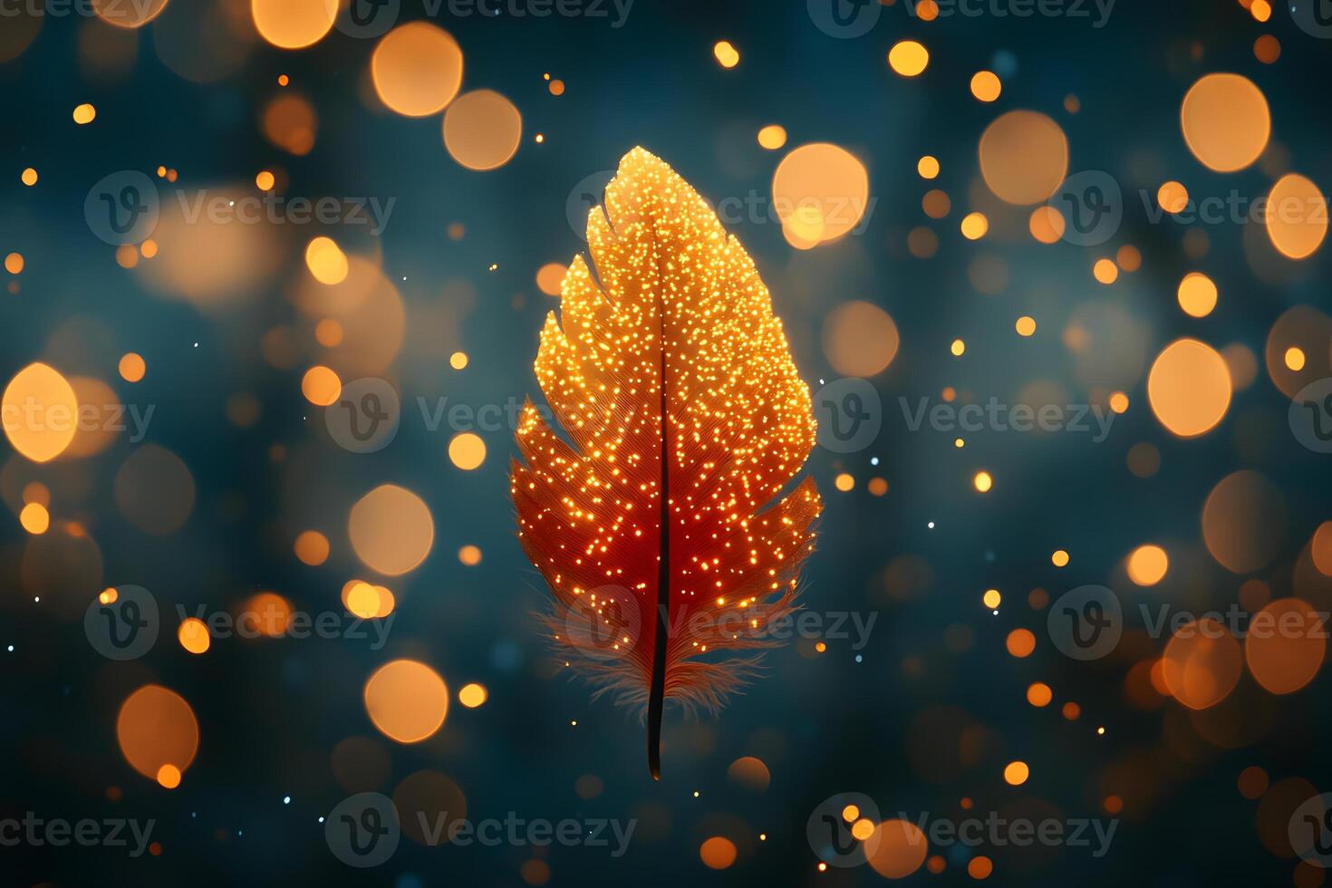 Glowing Feather with Bokeh Lights for Abstract Nature and Dreamy Design photo