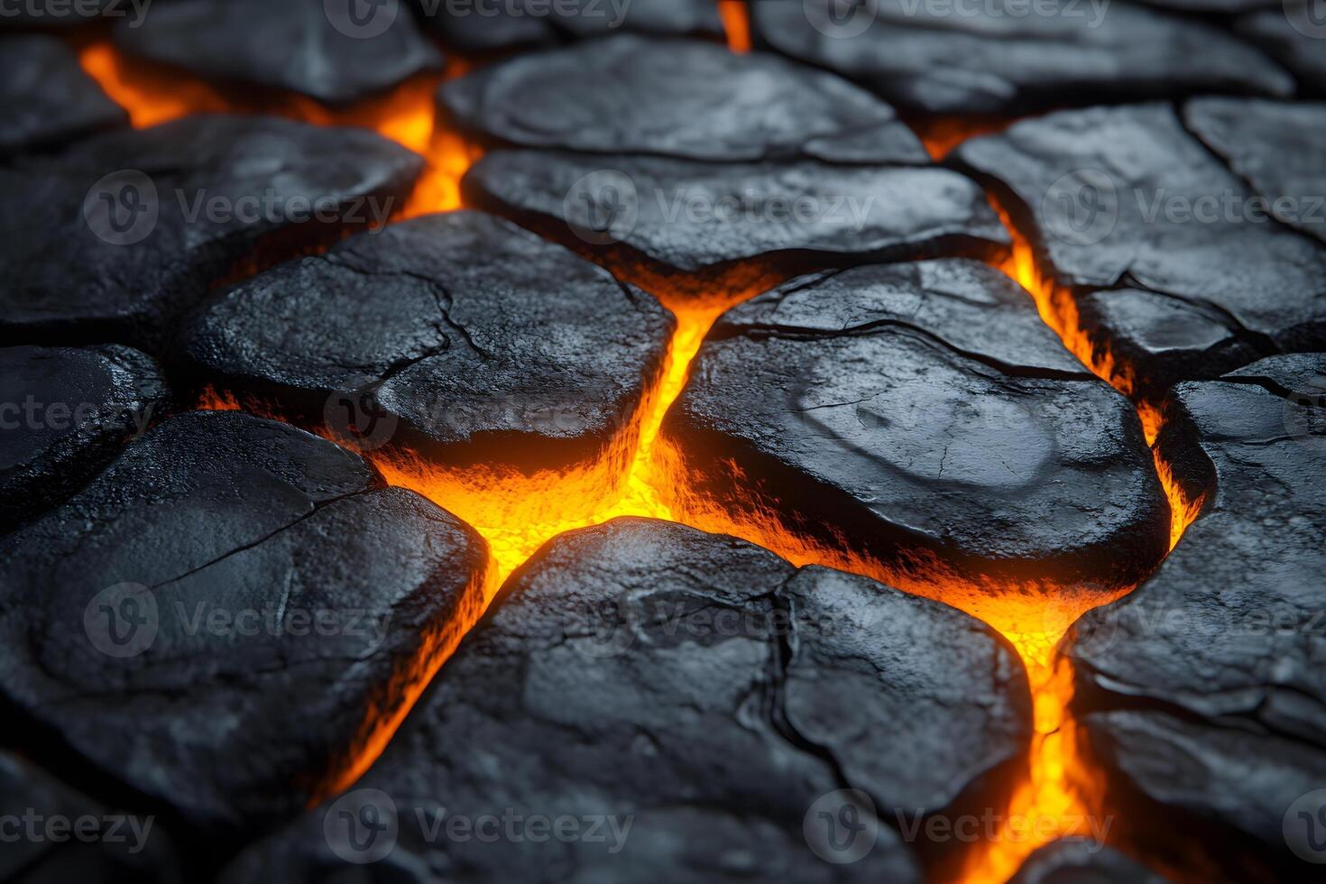 Cracked Lava Flowing Through Dark Basalt Rocks - Natural Phenomenon for Science and Educational Use photo