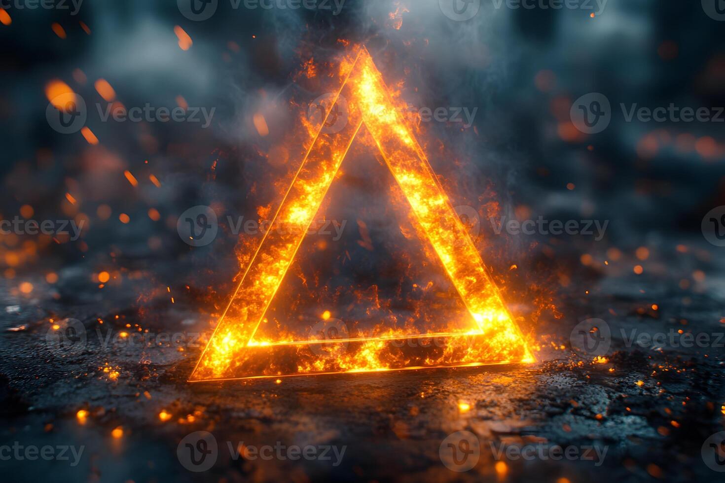 Glowing Fiery Triangle in a Mystical Smoky Environment for Abstract Designs photo