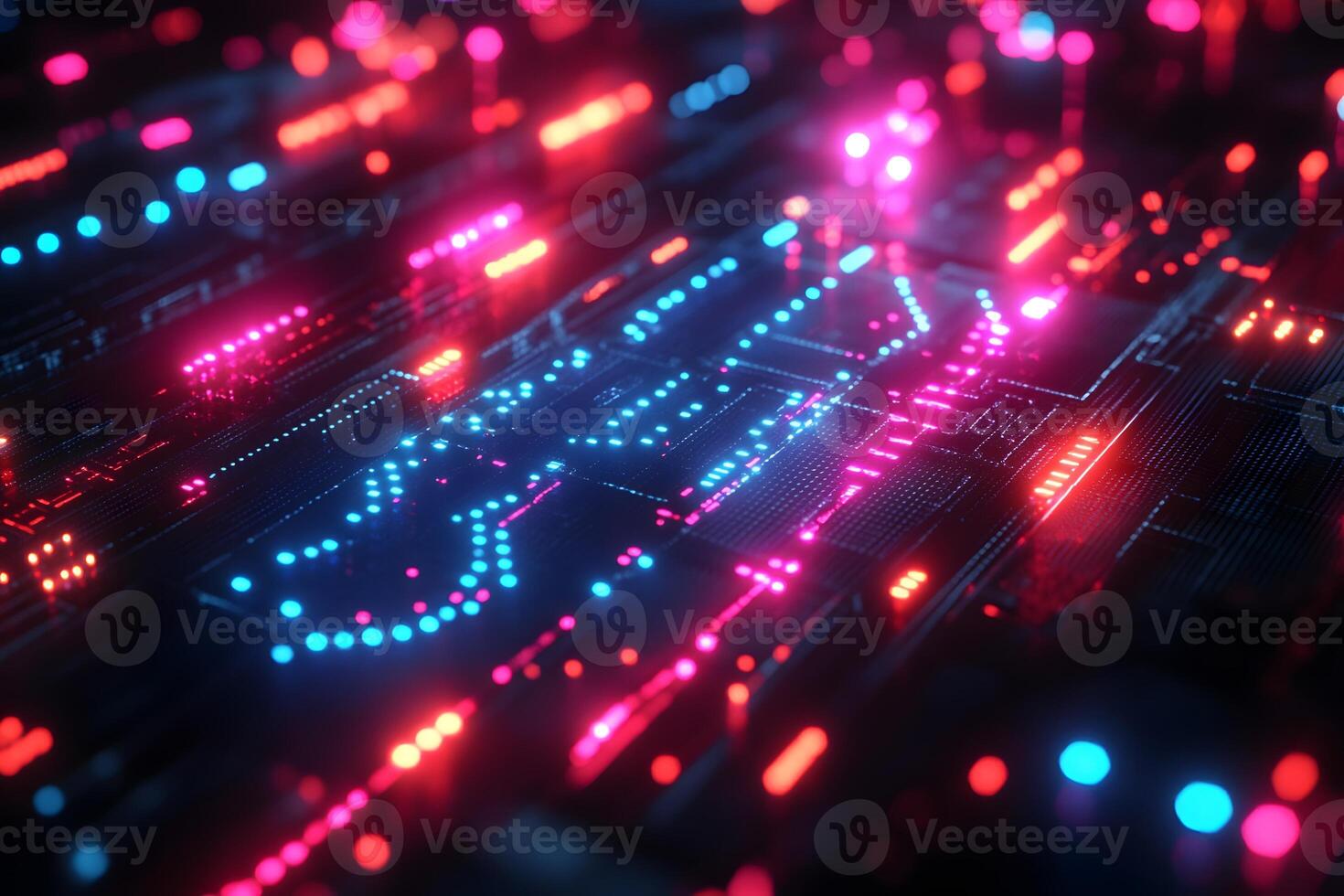 Futuristic Digital Circuit Board with Neon Lights - Technology Design for Innovation Concepts photo