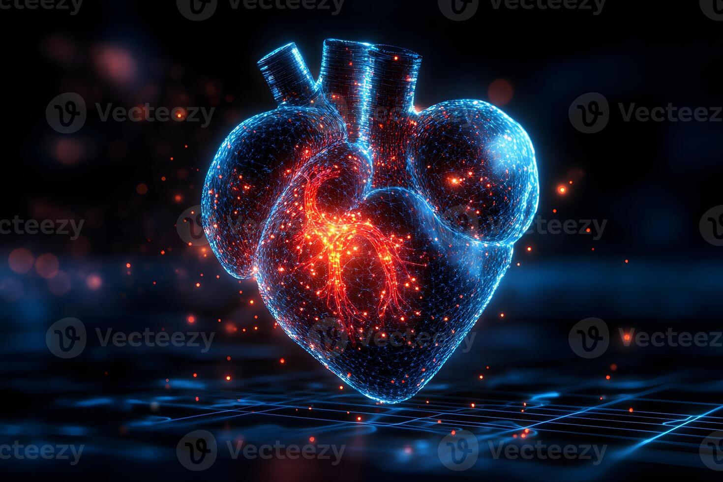 Futuristic Digital Heart with Neon Glow for Medical Technology Design photo