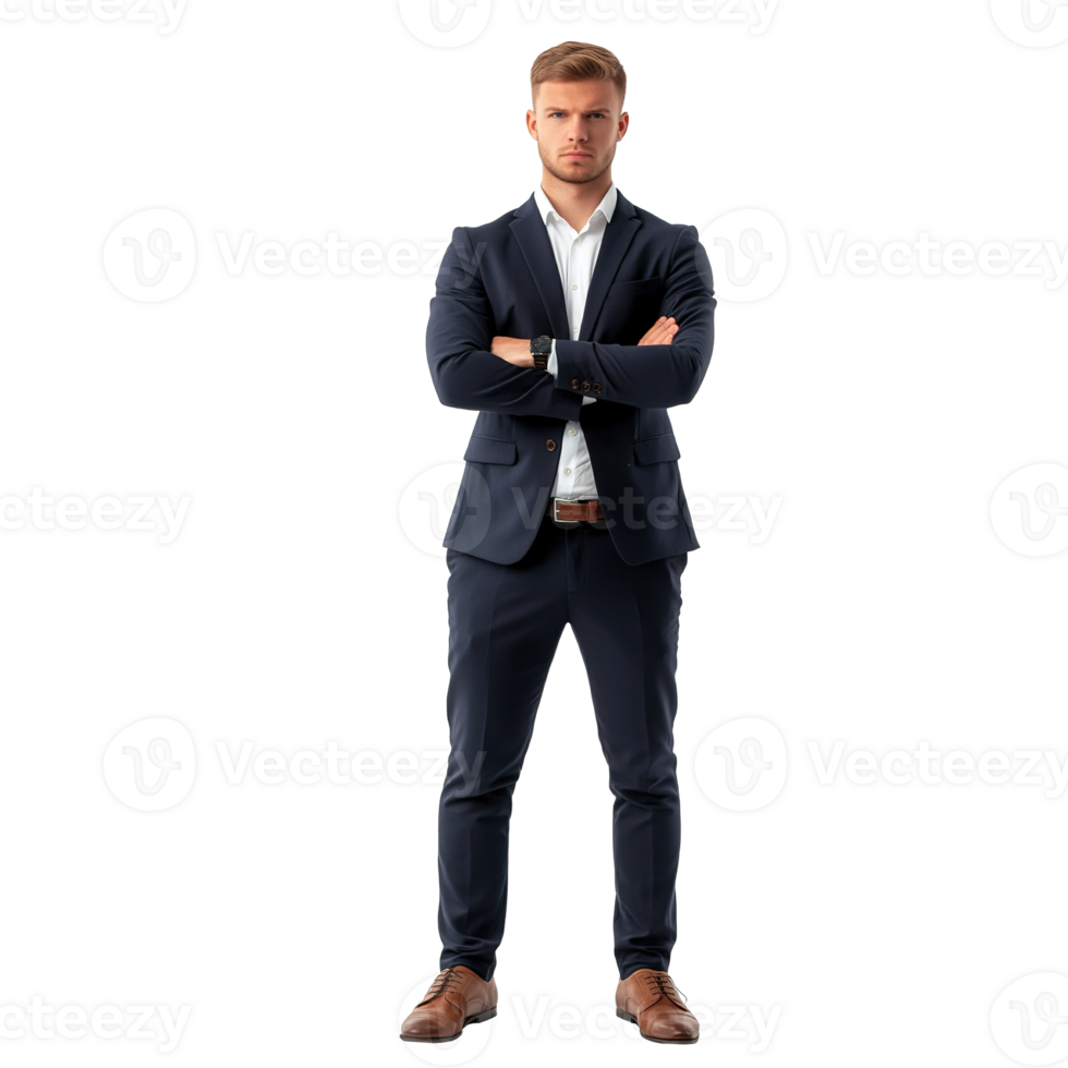 A man in a suit standing with his arms crossed png