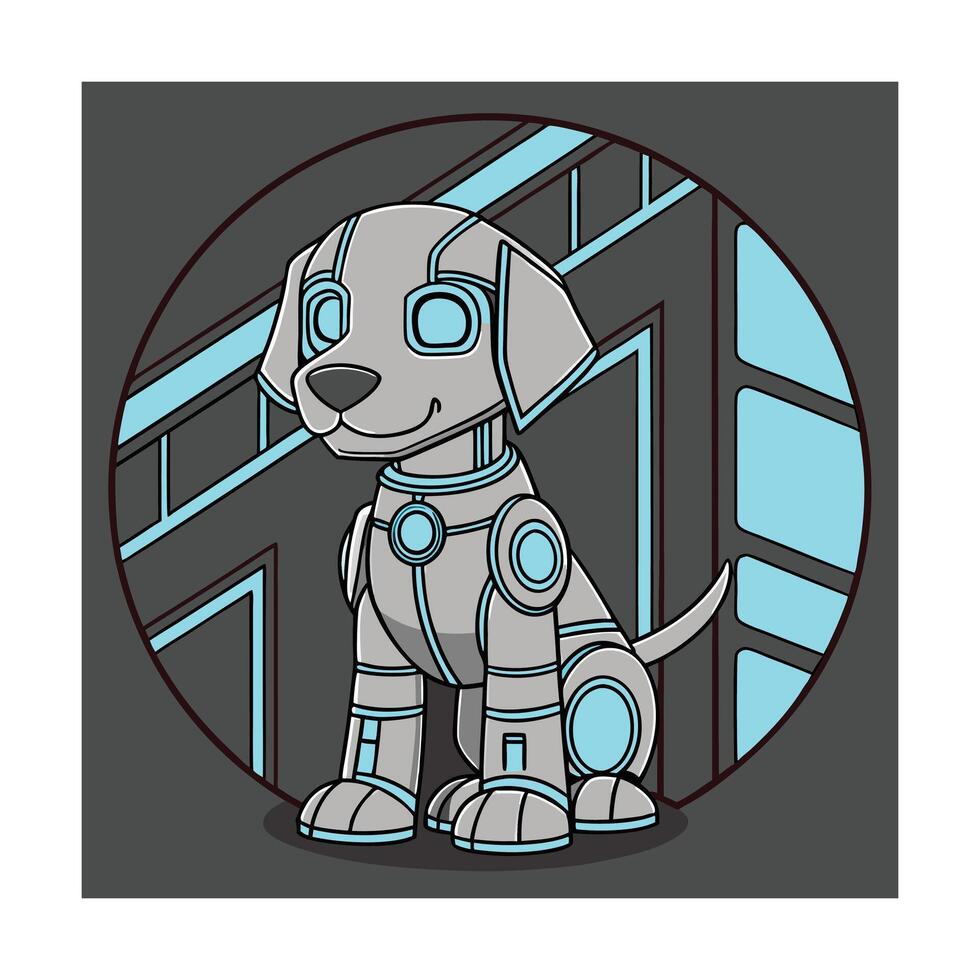 Adorable Robotic Dog Poses in Futuristic Tech Setting vector