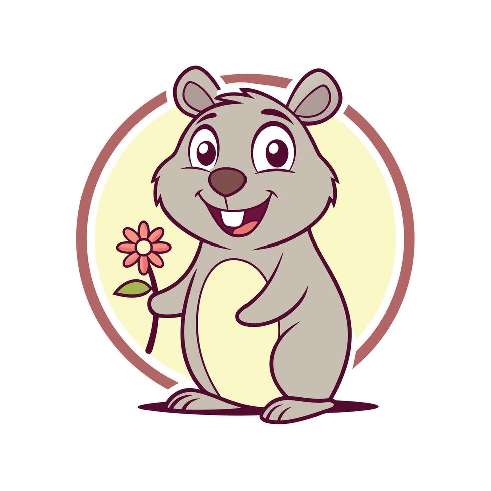 Adorable Cartoon Marmot Holding Flower, Cute Animal Illustration vector