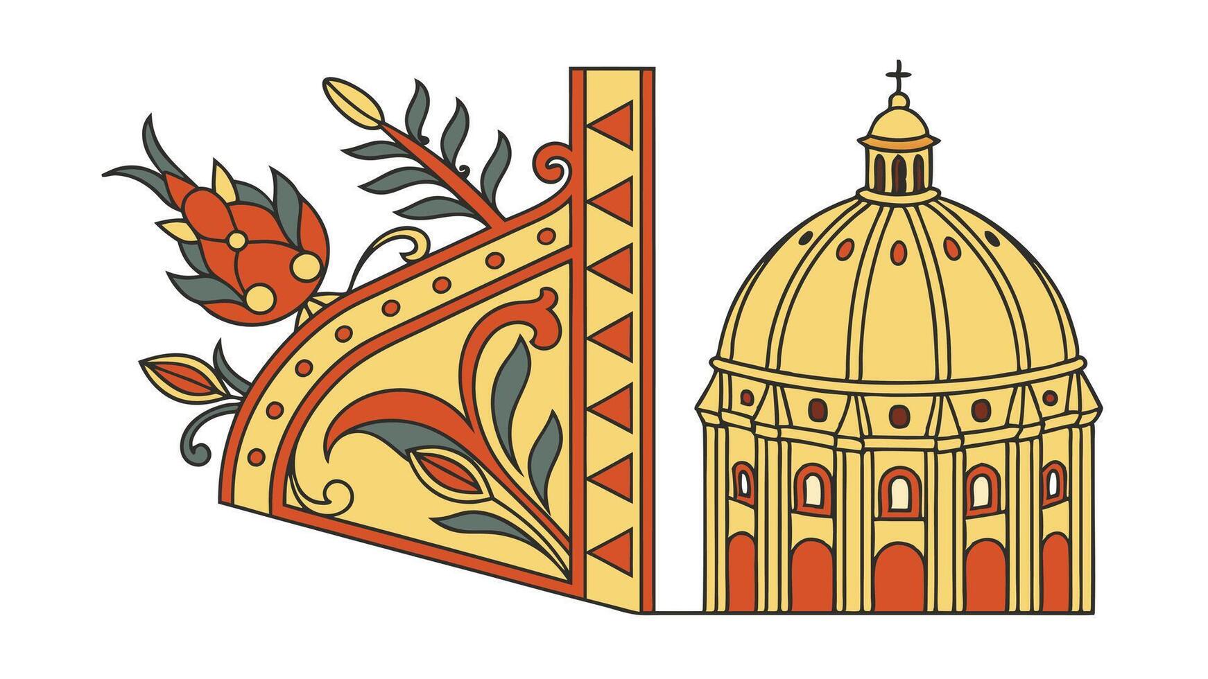 Italian Renaissance Architecture Floral Ornament and Dome vector