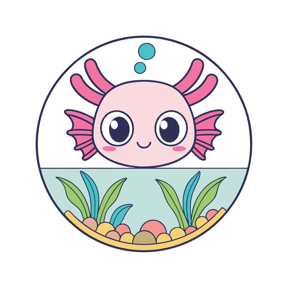 Cute Cartoon Axolotl in a Colorful Underwater World vector