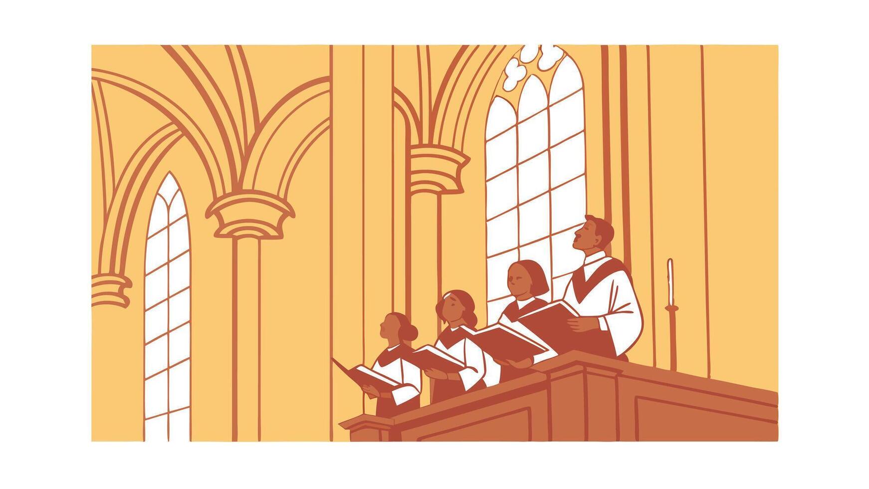 Gospel Choir Singing in Historic Church Sanctuary Arches vector