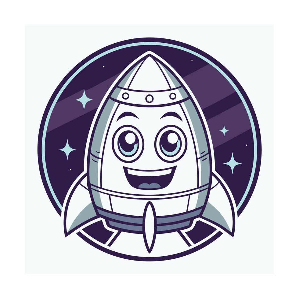 Happy Rocket Spaceship Cartoon Character in Space, Cute Design vector