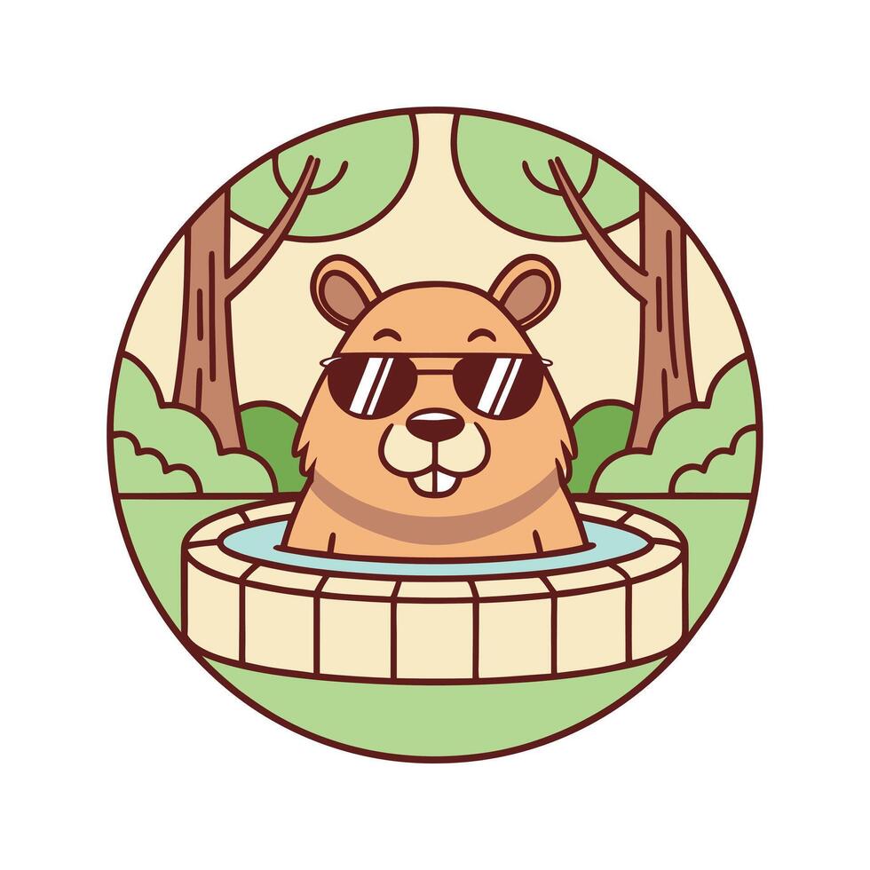 Cool Beaver in Sunglasses Relaxing by Poolside in Nature vector