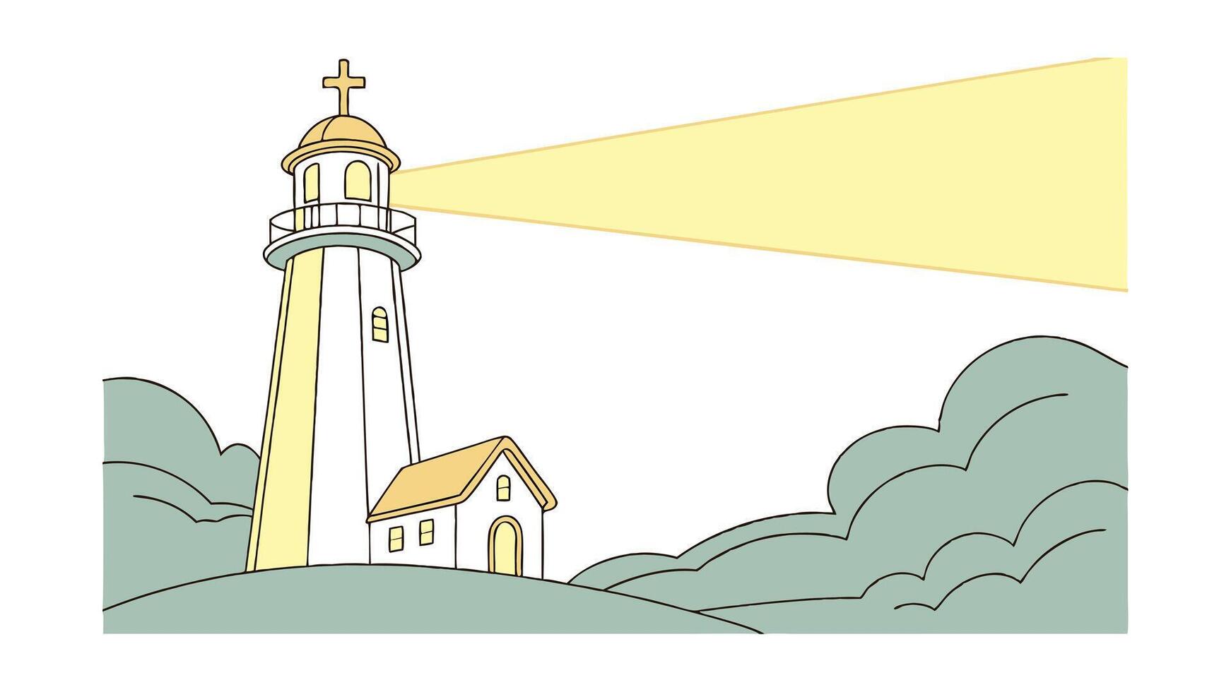 Lighthouse Beacon Guiding Light House Cross Hilltop Scene vector