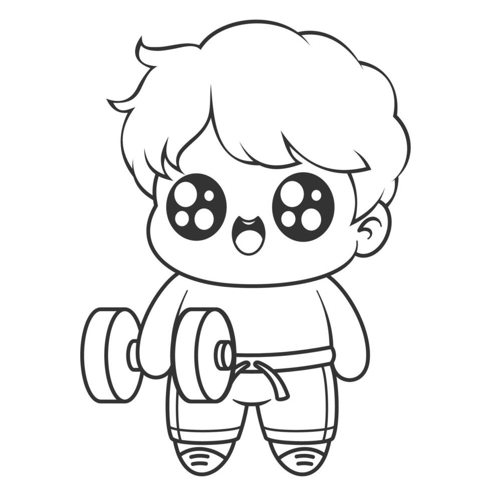 Boys doing weight lifting exercises, for coloring vector