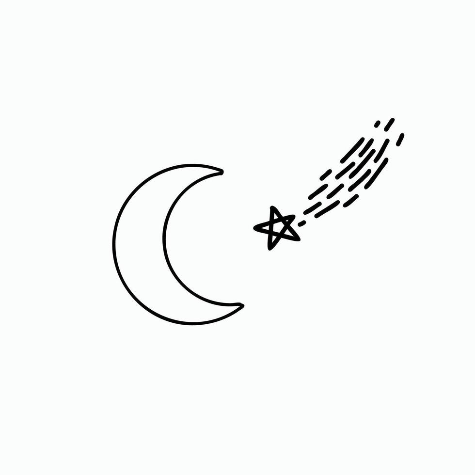 Moon with star icons illustration in outline style for web, landing page, stickers and background vector