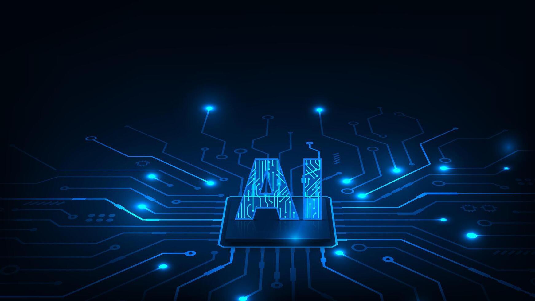 Artificial Intelligence text effect with cpu microchip technology concept. Abstract futuristic background. vector