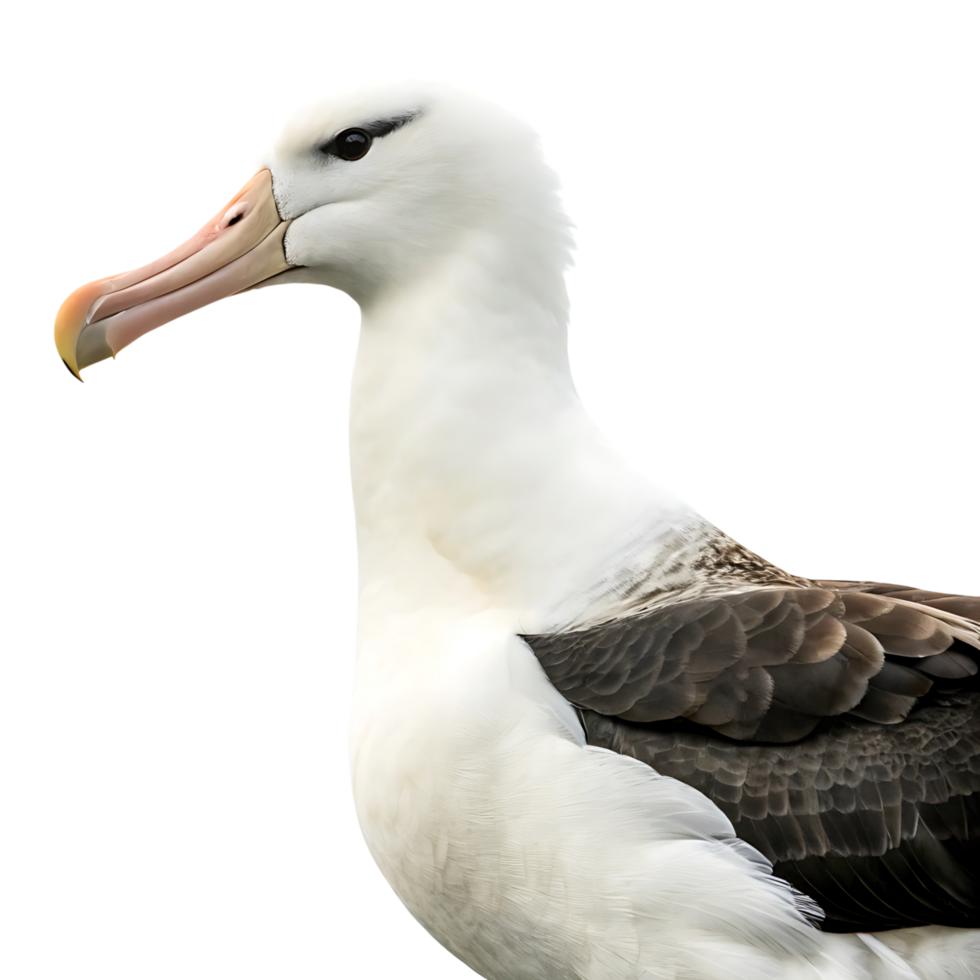 albatross bird with sharp features and a strong beak standing majestically in light grayish environment png