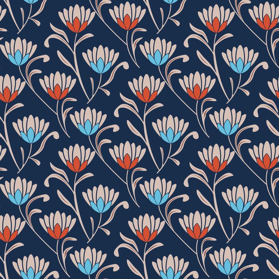 Floral Seamless Pattern Folk Floral Pattern Leaf And Flower Textile Design. vector