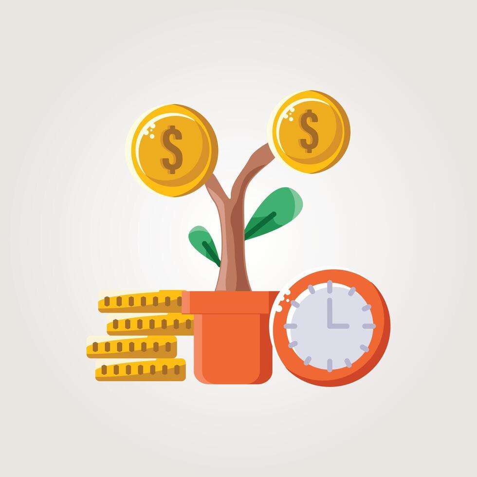 Money Tree Growth Concept with Coins and Clock icons illustration design vector