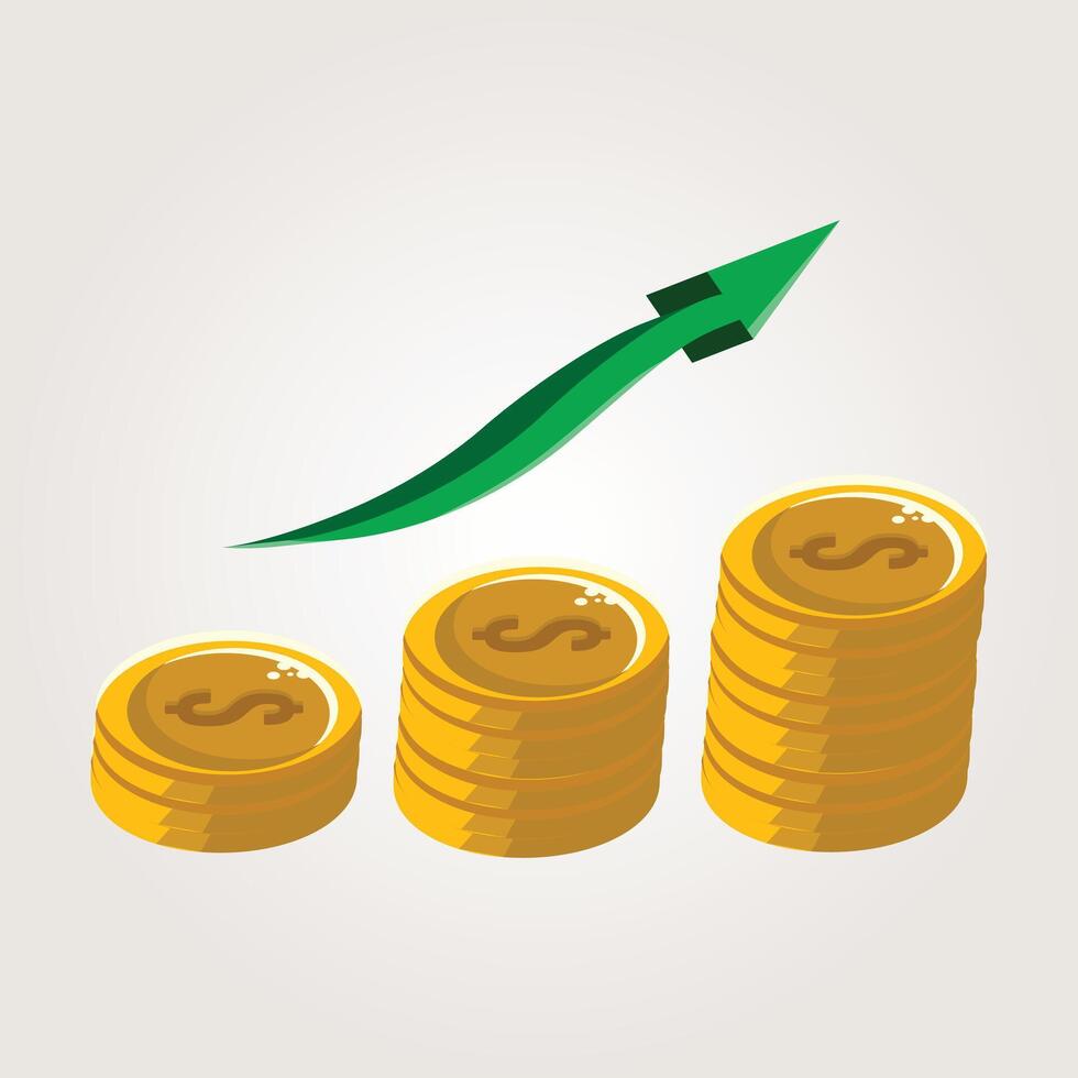 Financial Growth with Stacks of Coins and Upward Arrow vector