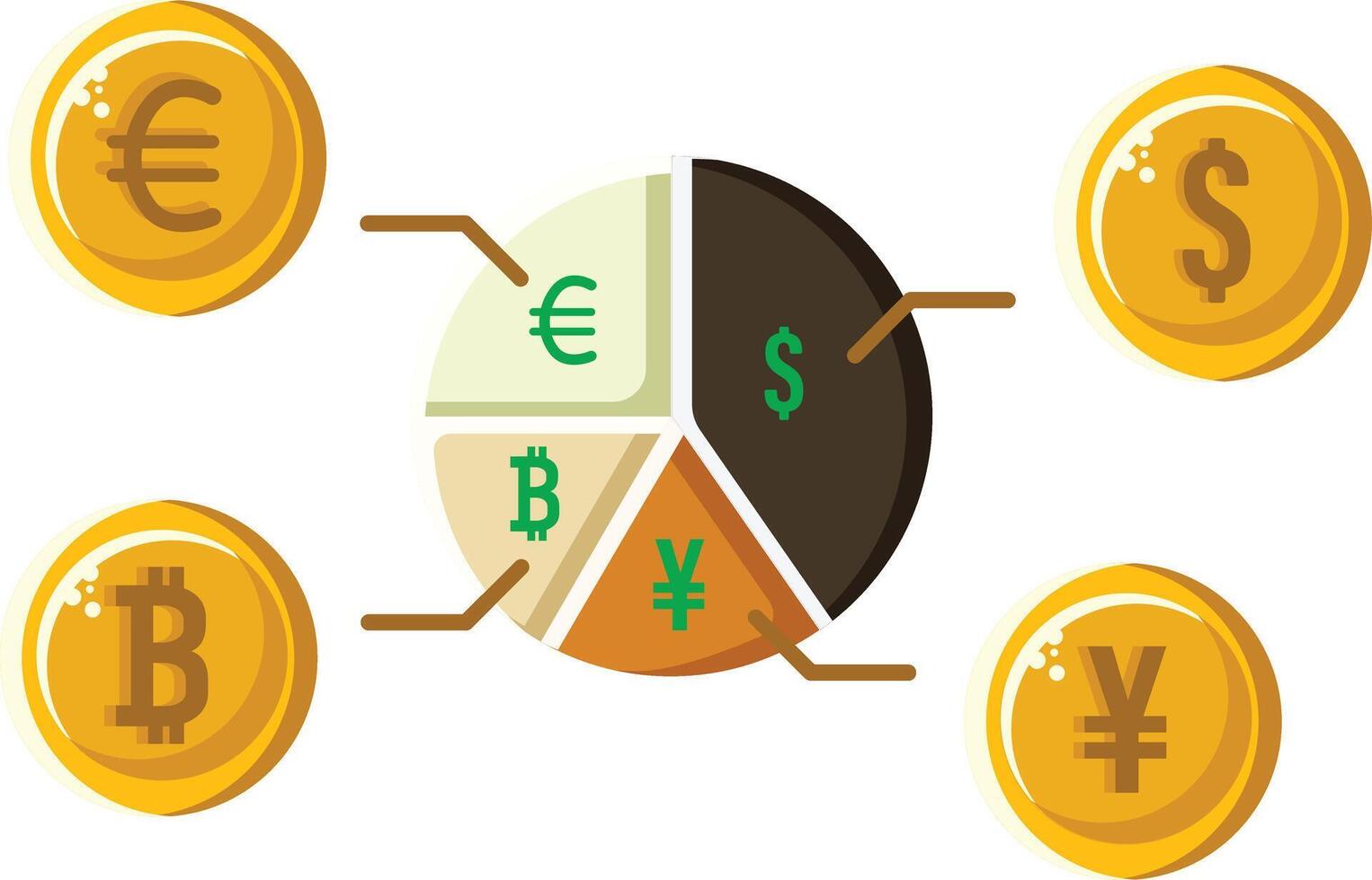 Currency Distribution Pie Chart with Coins icon illustration vector