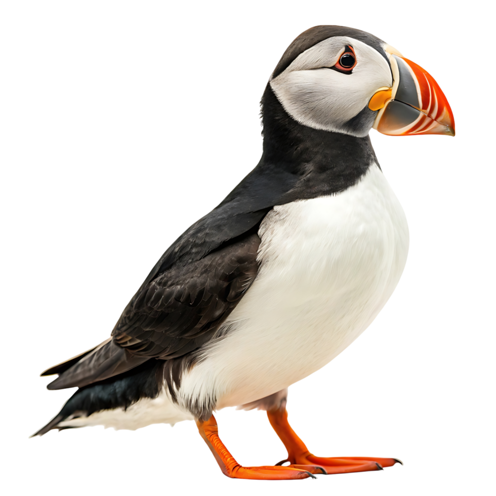 puffin bird standing on a rock with its vibrant orange beak and black and white plumage on a Transparent background png