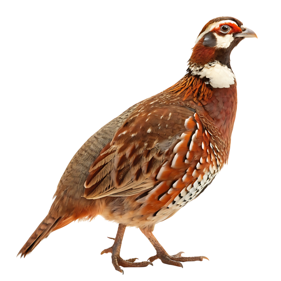 Beautiful quail bird with brown and white feather patterns perched elegantly, captured on a Transparent background png