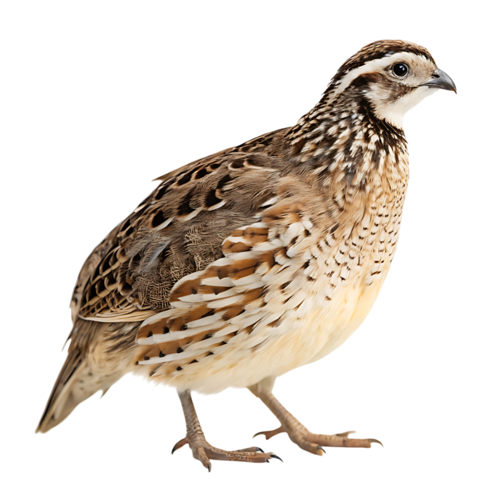 Quail bird standing proudly with its distinctive feather pattern and crest on a Transparent background, capturing its unique features png