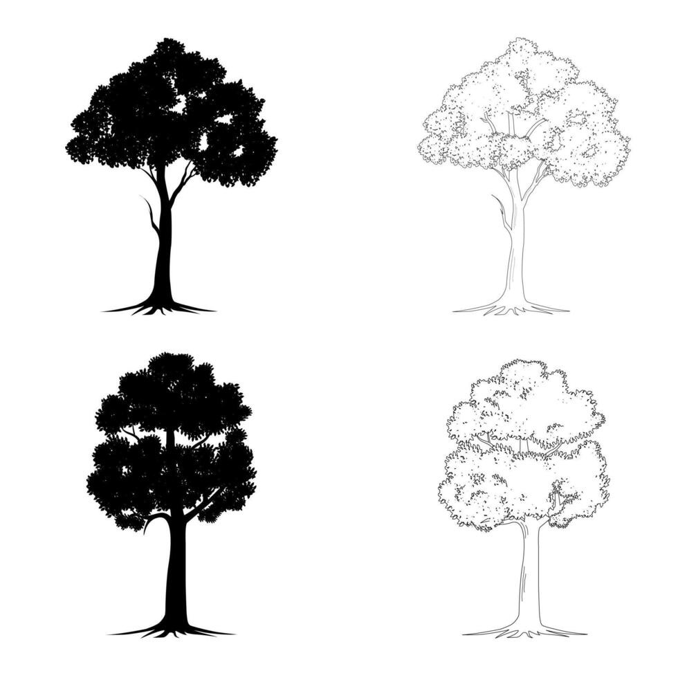 Tree silhouette and outline. vector