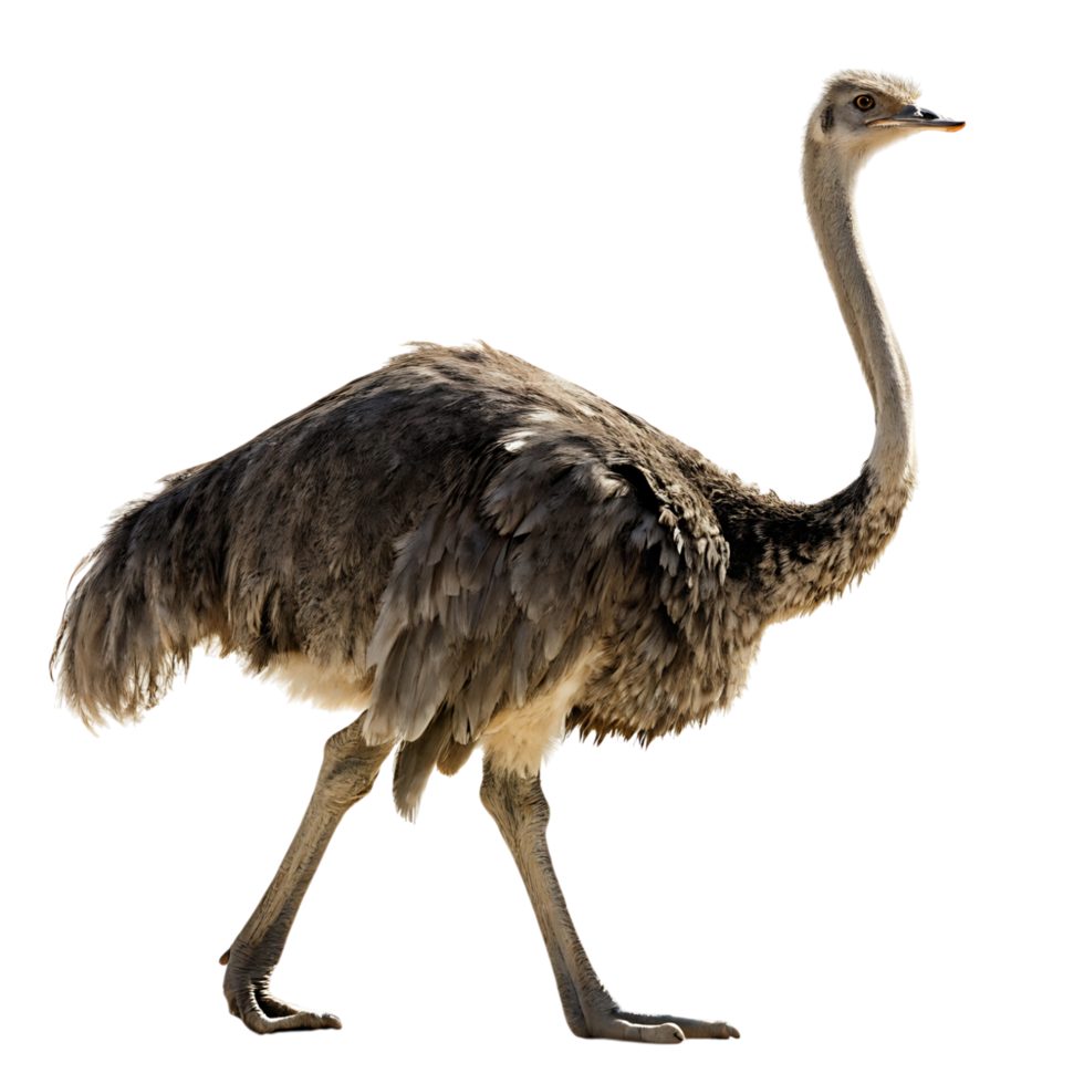 Majestic ostrich standing tall and walking with elegance surrounded by a simple backdrop to emphasize its size and form png