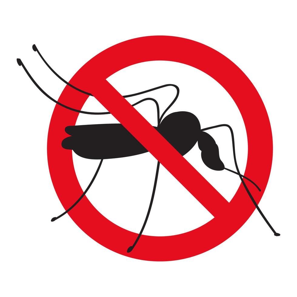 Mosquito stop sign. Red prohibition icon. Hand drawn design. illustration. White background. vector