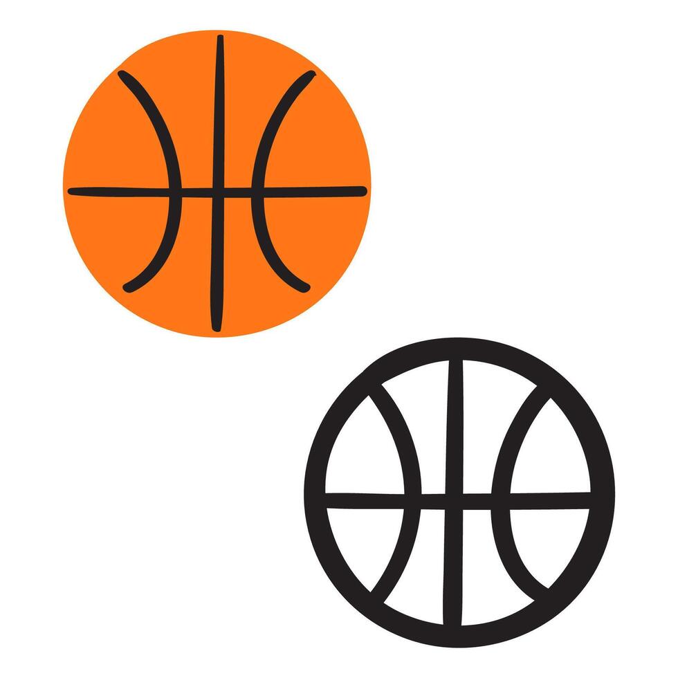 Basketball ball . Flat and outline version. Hand drawn illustration. vector