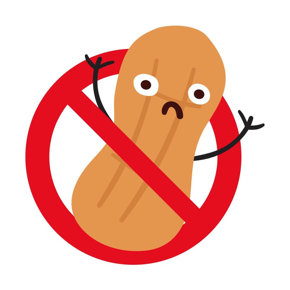 Prohibition sign. Funny character. Peanut. illustration on white background. vector